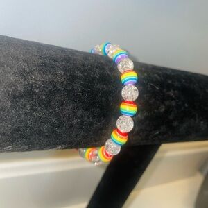 Handmade rainbow resin and crackle bead bracelet